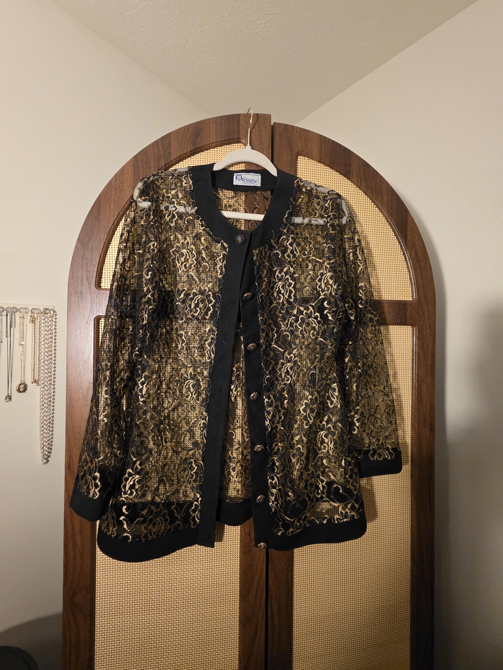 Black & Gold Lace Overlay Blouse for Women